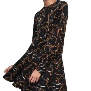 😍 3x $25 Clearance Zara Dress Wom Chain Print Long Sleeve A-Line Swing Mini